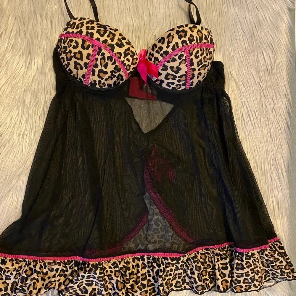 Pink, Black & Cheetah Print Babydoll Lingerie - Image 2