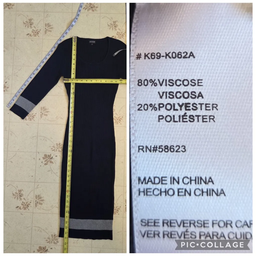 Alloy Long Sleeve Ribbed crew Neck Maxi Elegant Navy Blue and Gray Women's Dress Size M - Image 7