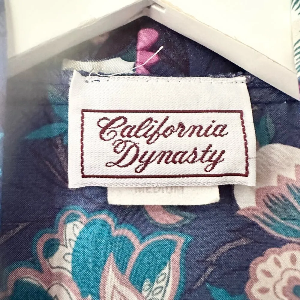 California Dynasty Asian Blue Pink Floral Matching Slip Dress Mid Length Robe M Size M - Image 13