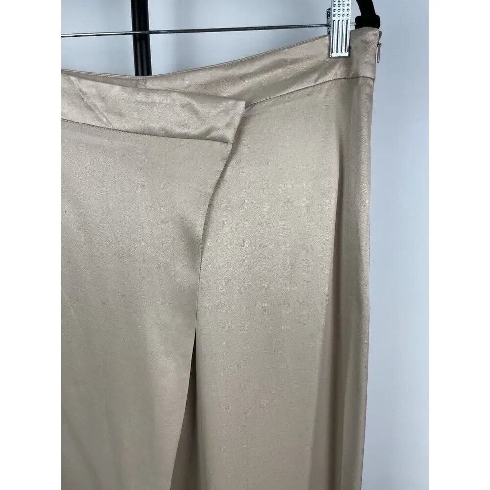Zara Woman SS23 Tan Satin Effect Blend Drape Pareo Wide Leg Pants Ecru‎ Size L - Image 5
