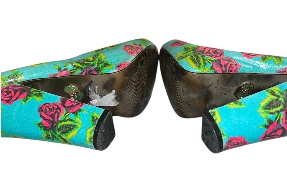 Betsey Johnson Women's Floral Peep Toe Heels - Blue and Pink - Image 8