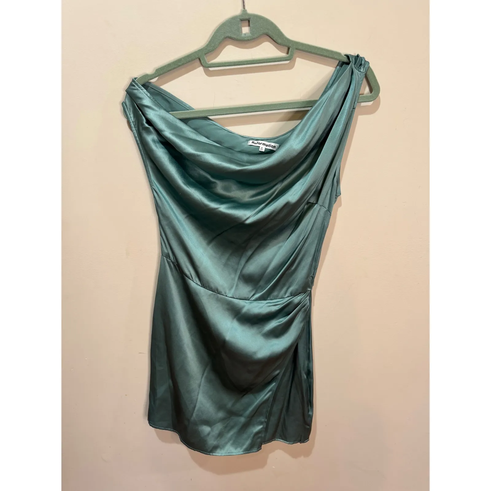Reformation Alanis Silk‎ Mini Dress in Aqua Green Sz 6 - Image 3