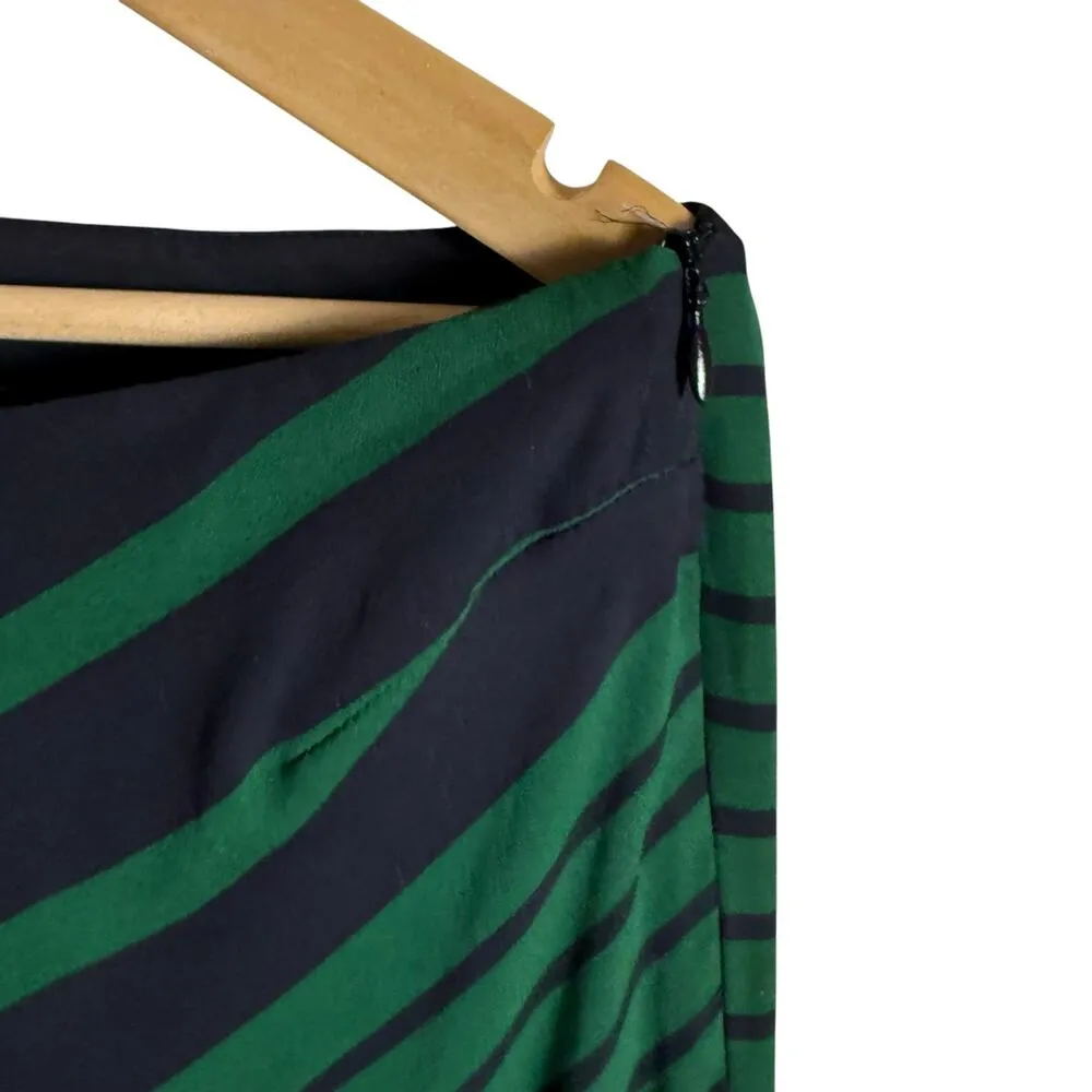 Stella McCartney Navy Green Striped One Shoulder Silk Shift Mini Dress Medium - Image 7