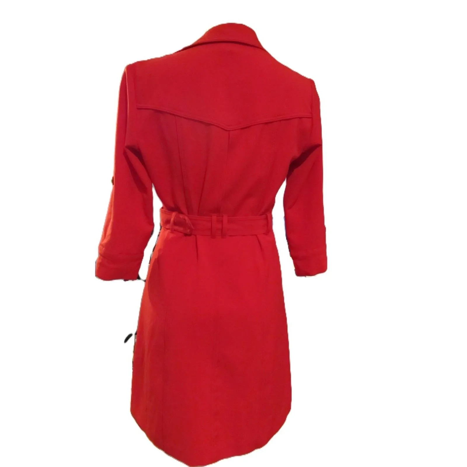 Women's Sharagano Double-Breasted Shirt Dress Red Knee Length Belted Size 6 - Image 5