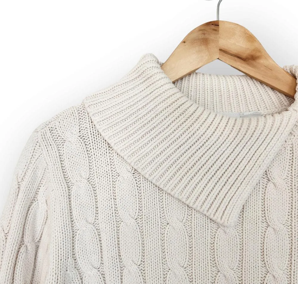 Liz Claiborne White Asymmetrical Mock Neck Cable Knit Sweater M - Image 2