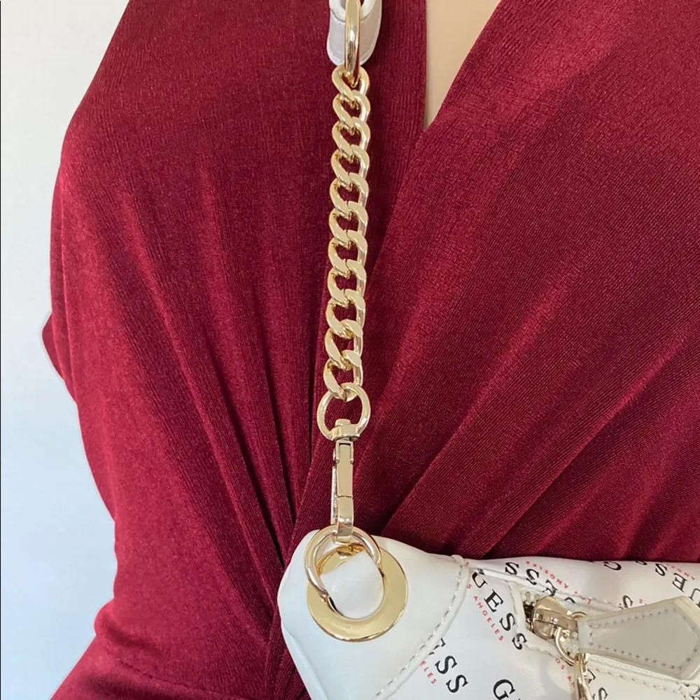 Guess White and Gold Crossbody Bag with Monogram Print - Image 4