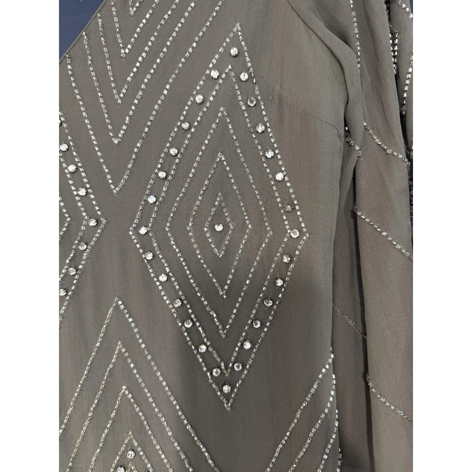 Alice + Olivia Dress Womens Small Gray Beaded Silk Mini V Neck Fringe Party - Image 3