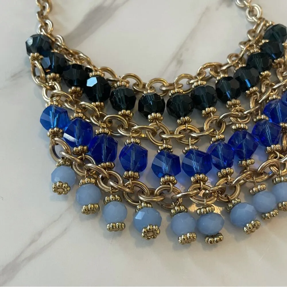 CHARMING CHARLIE Blue Ombré Beaded Necklace w. Gold Chain - Image 2