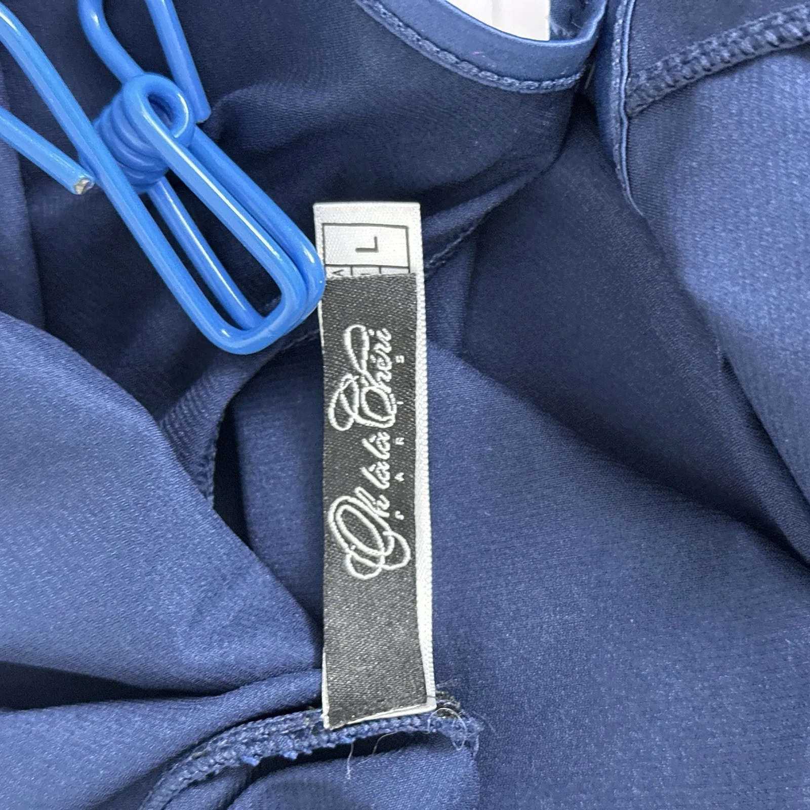 Oh La La Cheri Satin Camisole Cream Lace Flutter Open Back Halter Large New NWT Blue - Image 7