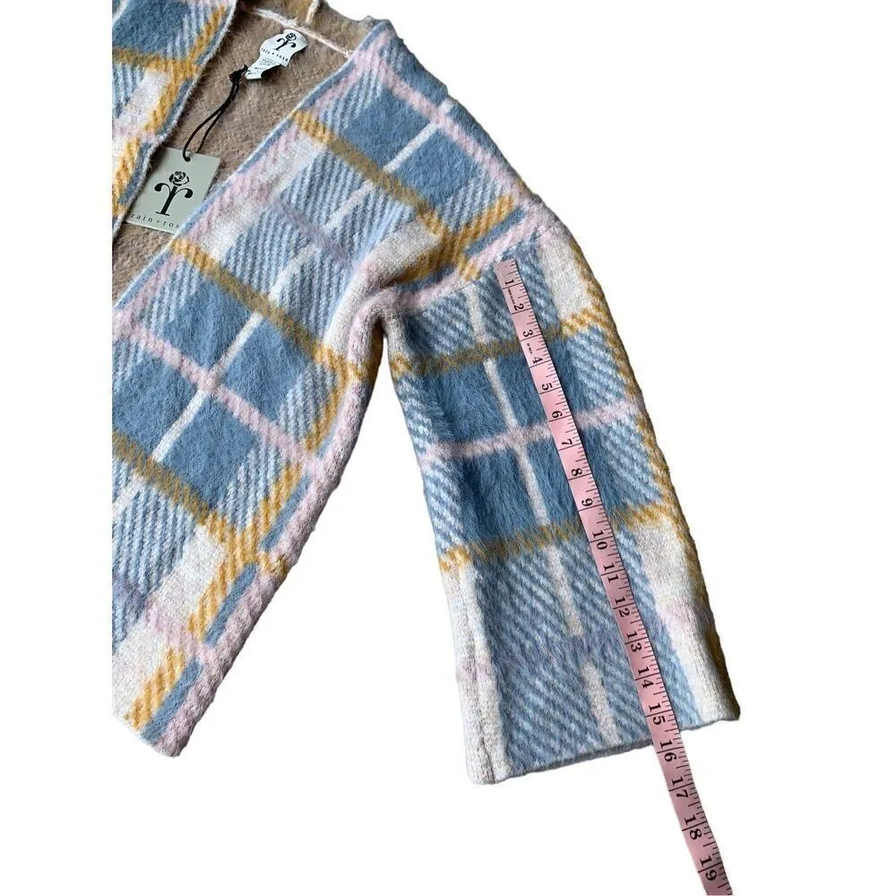 Rain + Rose Soft Textured Plaid Open Front Cardigan - Image 6