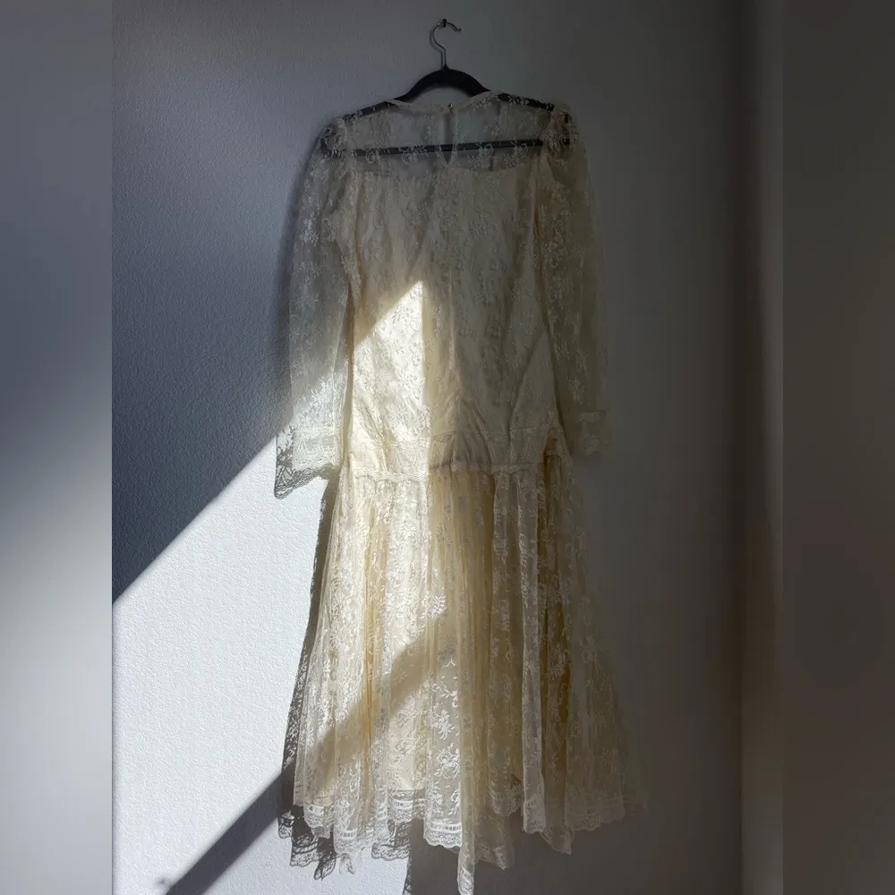 Vintage Jessica McClintock Cream One Shoulder Gown - Image 6