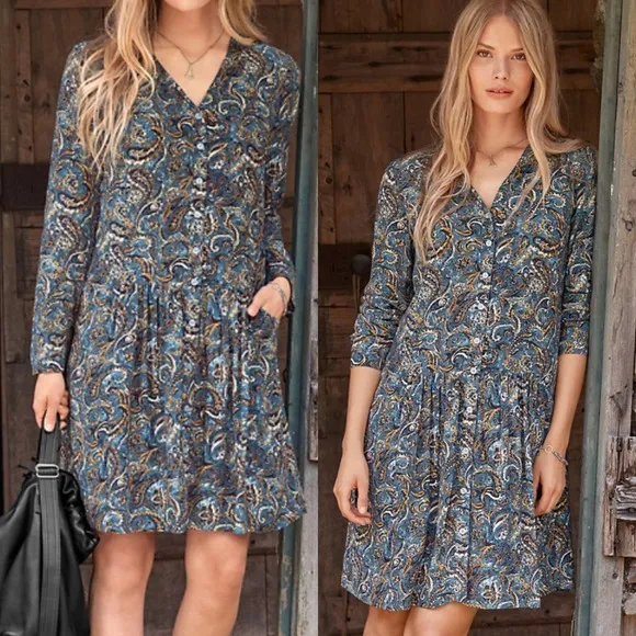 Garnet Hill Mini Dress Long Sleeve Blue Multicolor Knee Length Womens Size 16 - Image 2