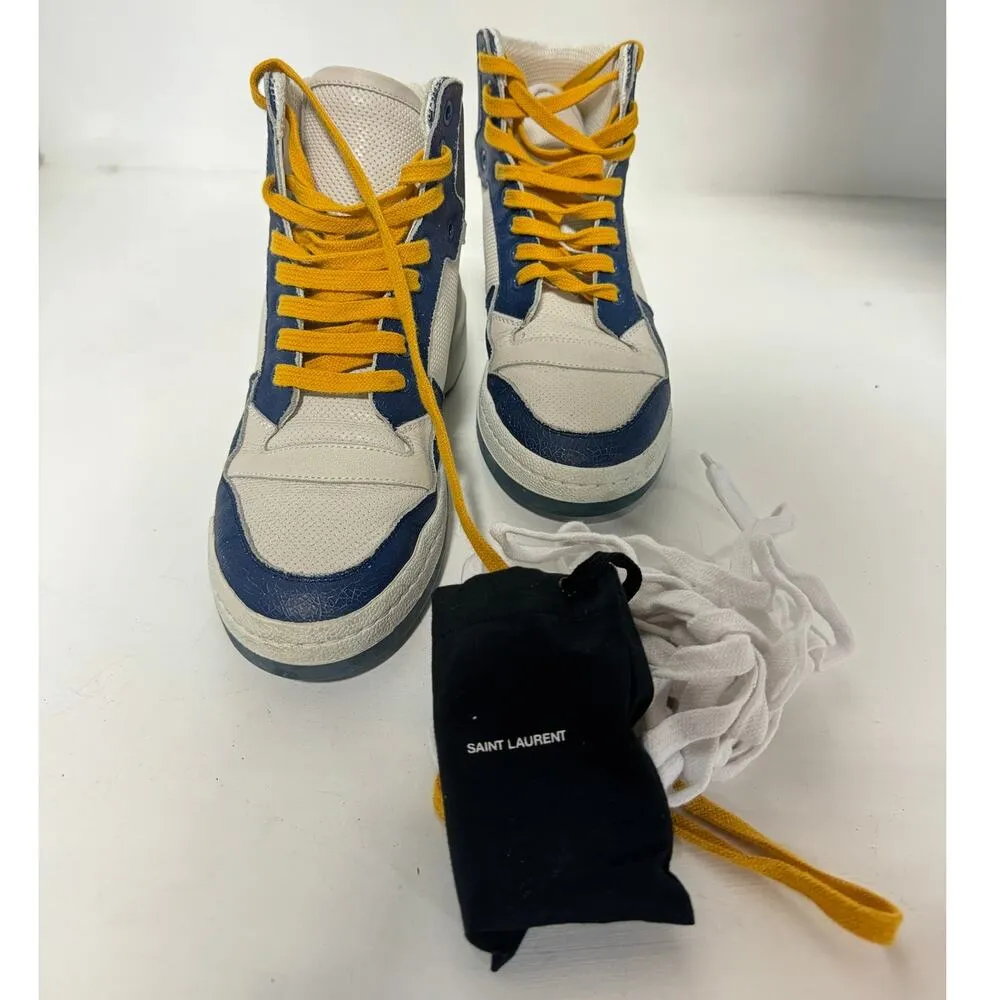 Saint Laurent Sl24 Colorblock Lace Up High Top Sneakers White/Navy Size 38 / 7.5 - Image 8