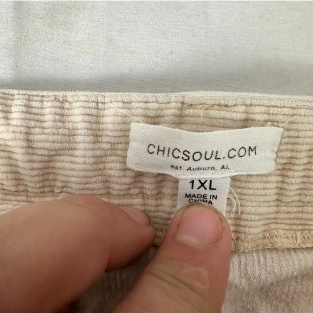 Beige Corduroy Button-Front High-Waist Skirt 1XL By Chic Soul - Image 2
