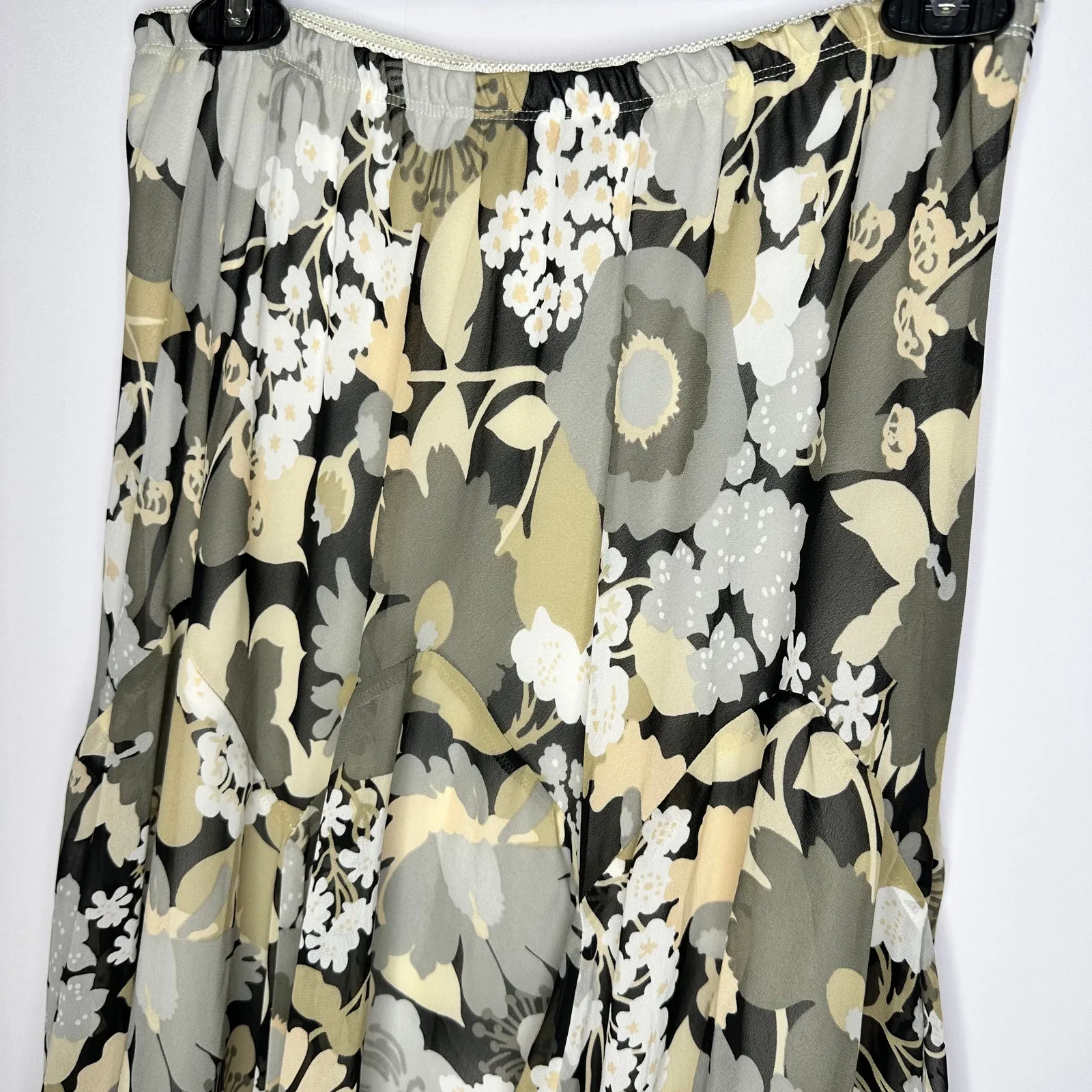 Bob Mackie Floral‎ A-Line Soft Flowy Knee Length Gray Yellow Skirt Medium - Image 2