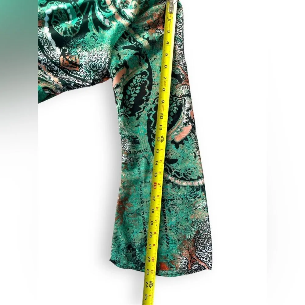 ECI NY Paisley Chiffon High‎ Slit Maxi Dress Teal Aqua 8 Boho 70s Ethereal Chic - Image 10