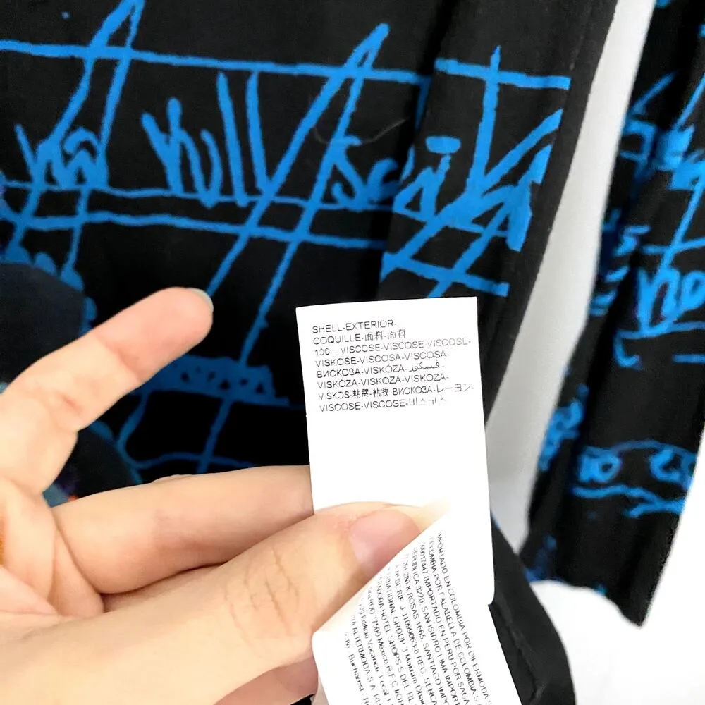 NEW Desigual Black Abstract Print Beaded Waist Tie Long Sleeve Tunic S - Image 4