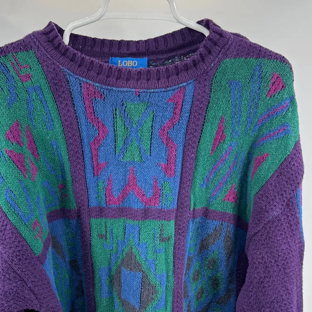 LOBO by Pendleton Purple teal Geometric Sweater color block L vintage 90s retro - Image 3