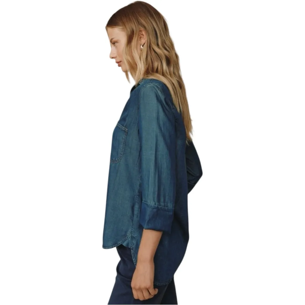 Bella Dahl Shirt Tail Button Down Chambray Shirt Twilight Rinse Wash Denim Small - Image 4