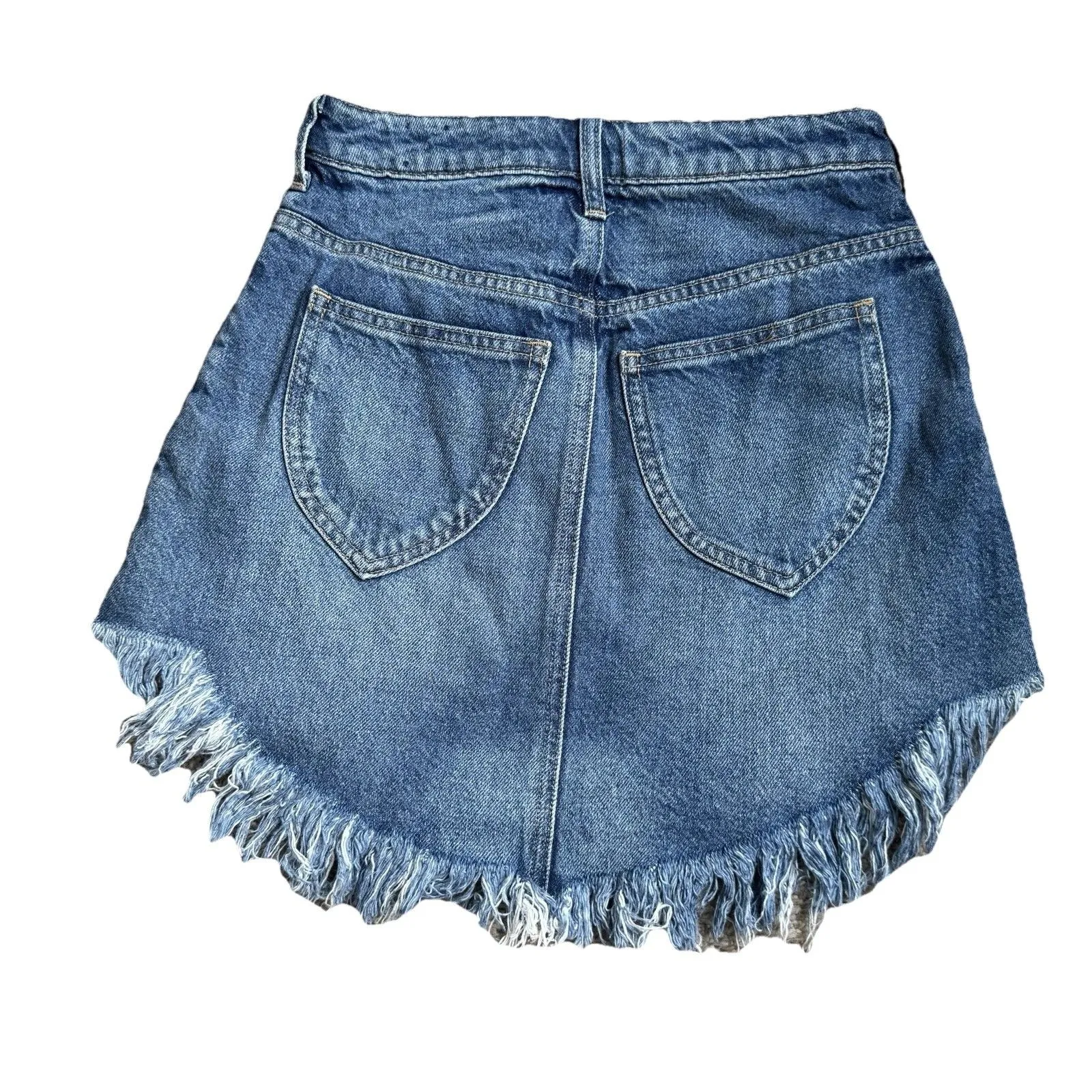 Free People Women’s Fringe Hem Denim Mini‎ Skirt High Rise Western Skirt Sz 24 - Image 3