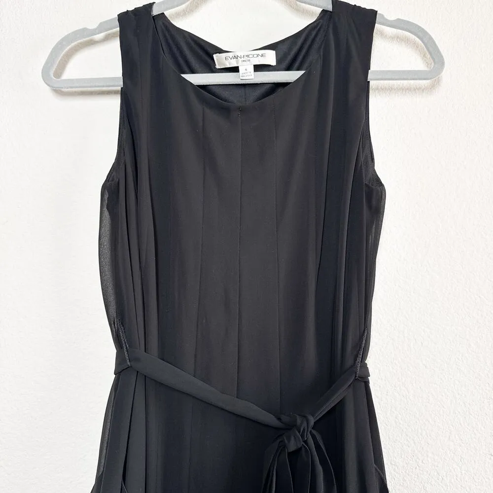 Vintage Evan Picone Ruffle Chiffon Black Fit & Flare Dress Size 4 - Image 3