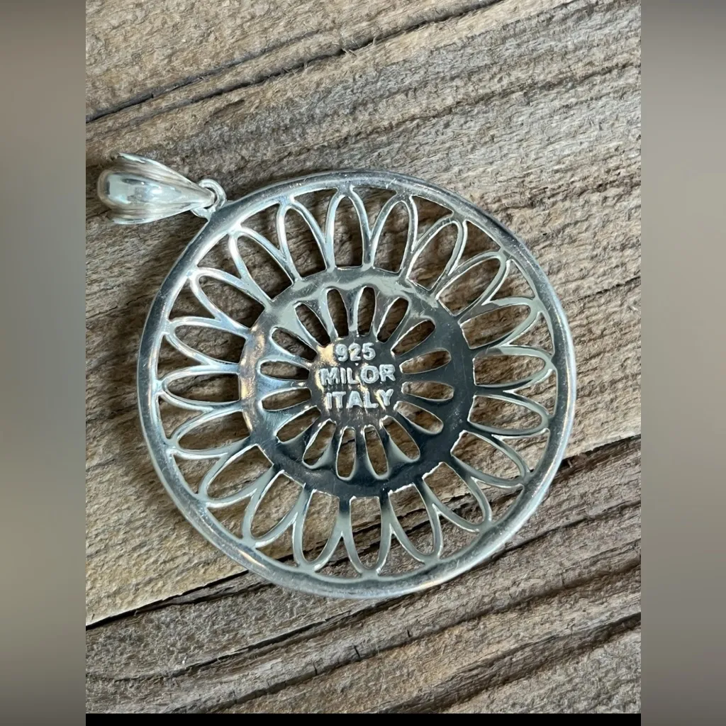 Milor made in Italy vintage sterling silver flower Drop Pendant 925 estate wow - Image 2