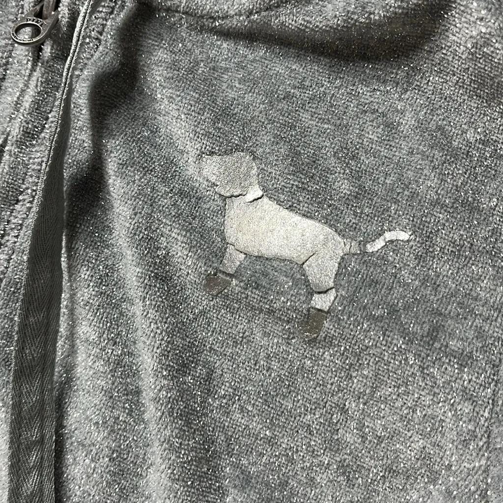 Y2k vintage VS pink velour sparkle heart hoodie xs - Image 6