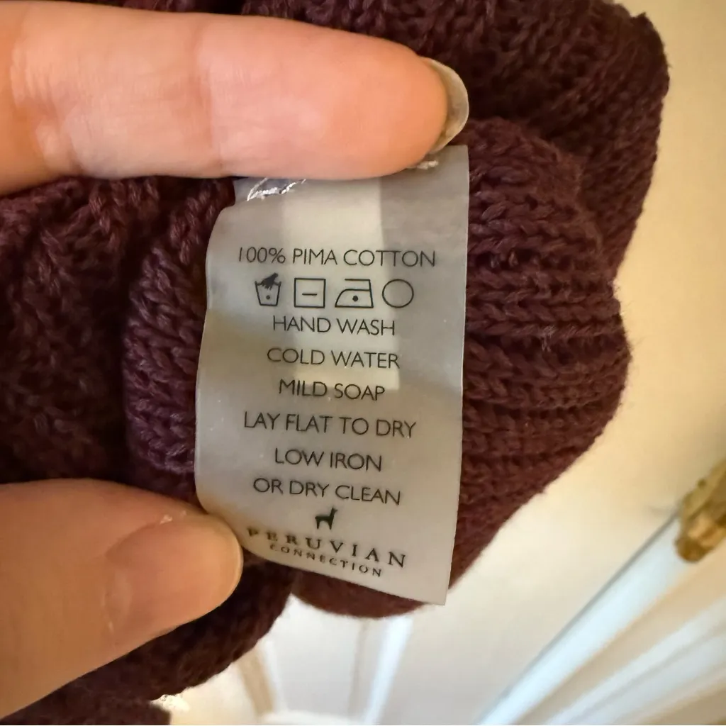 Peruvian Connection Pima Cotton Ribbed Knit Maroon Tunic Sweater Size Medium - Image 5