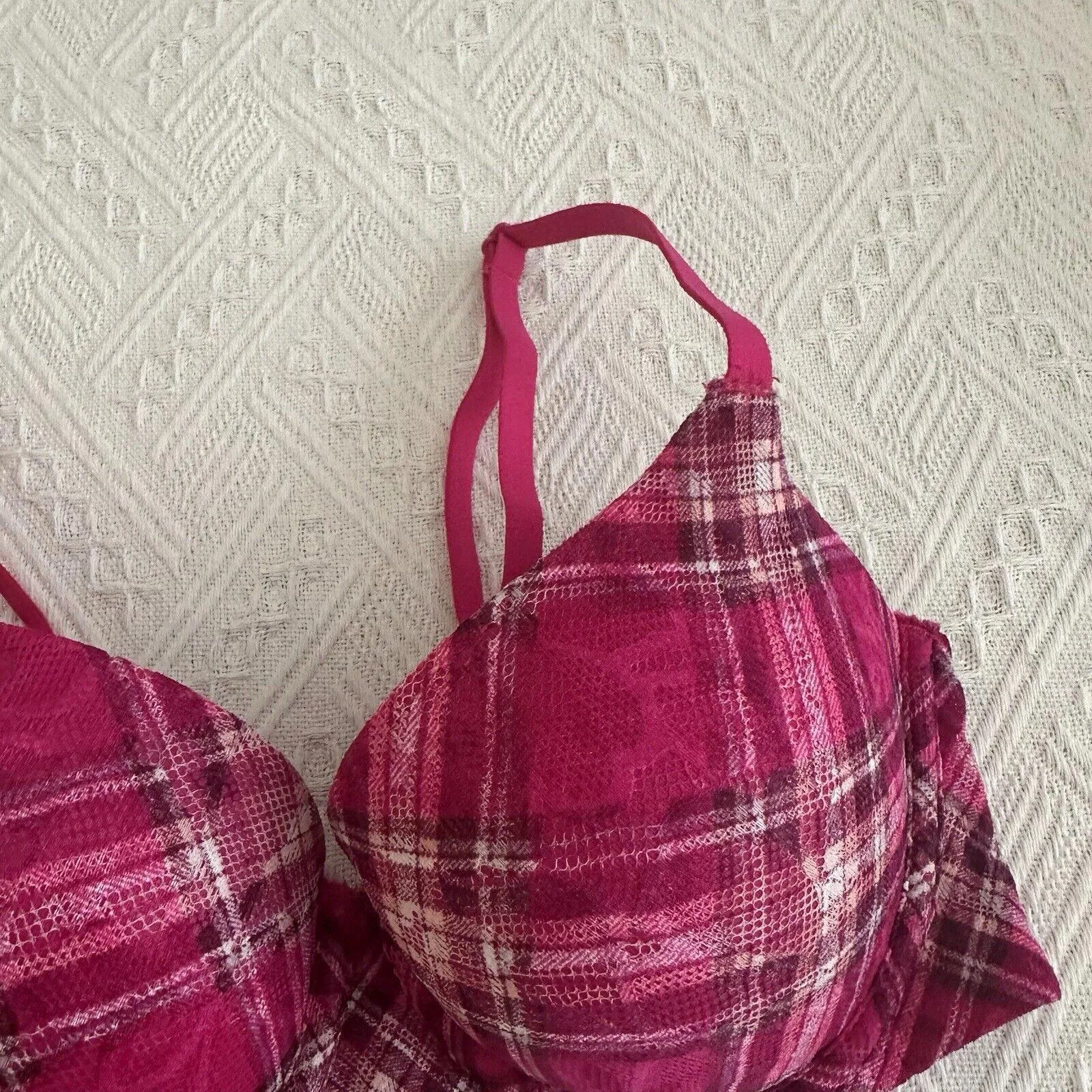 No Boundaries Pink Plaid Push Up Padded Bra 32D Underwire - Image 6