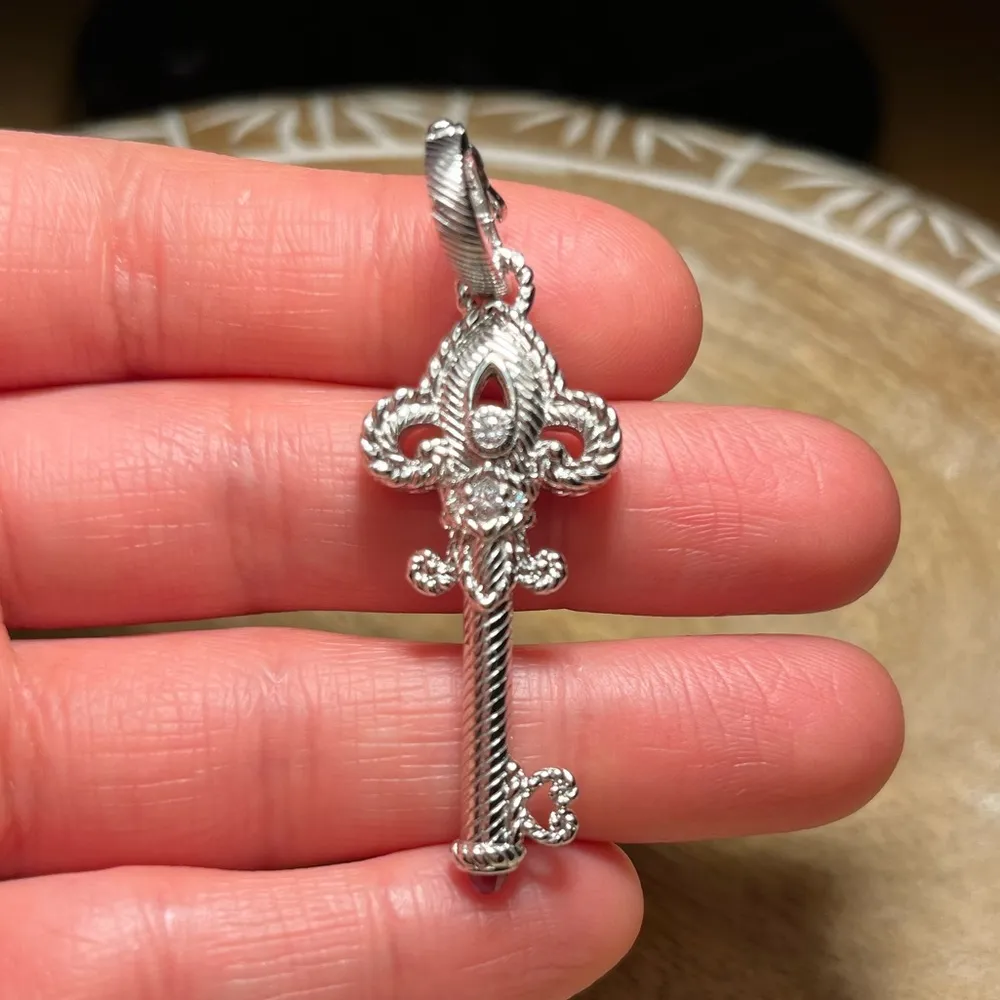 Judith Ripka Sterling Silver CZ Amethyst Fleur-de-lis Key Enhancer Pendant - Image 12