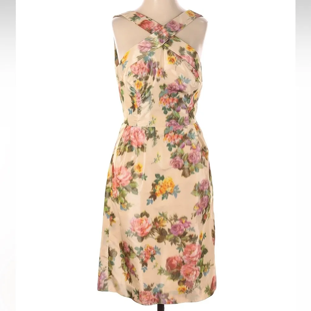 J. Crew Collection Cream & Pink Halter Neck Sheath Midi Dress Women’s Size XXS - Image 2