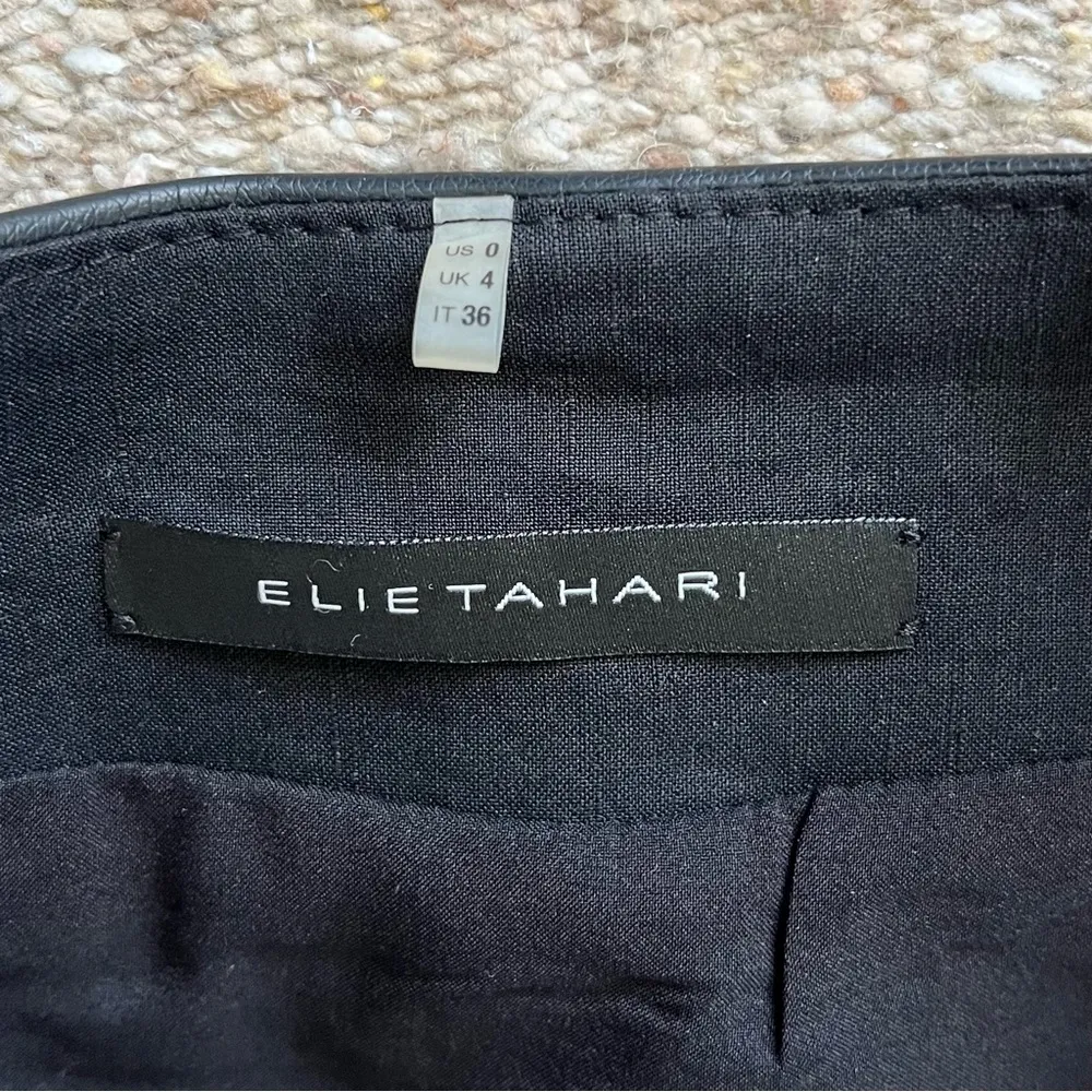 Elie Tahari Calista Black Linen Blend Faux Leather Trim Blazer Size 0 - Image 8