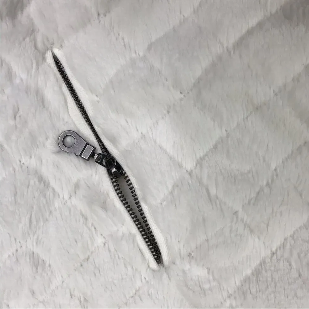 DAVID LERNER Quilted Faux Fur Bomber Jacket XS White Oversize Fairy Festival Y2K - Image 9