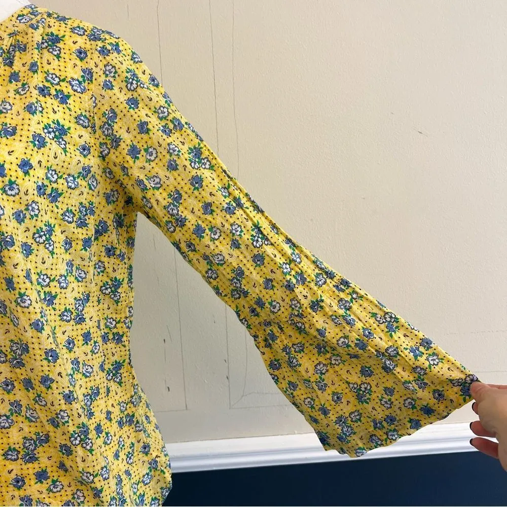 Talbots Floral Blouse Bandana Print Bell Sleeve Size Large Petite Popover - Image 4