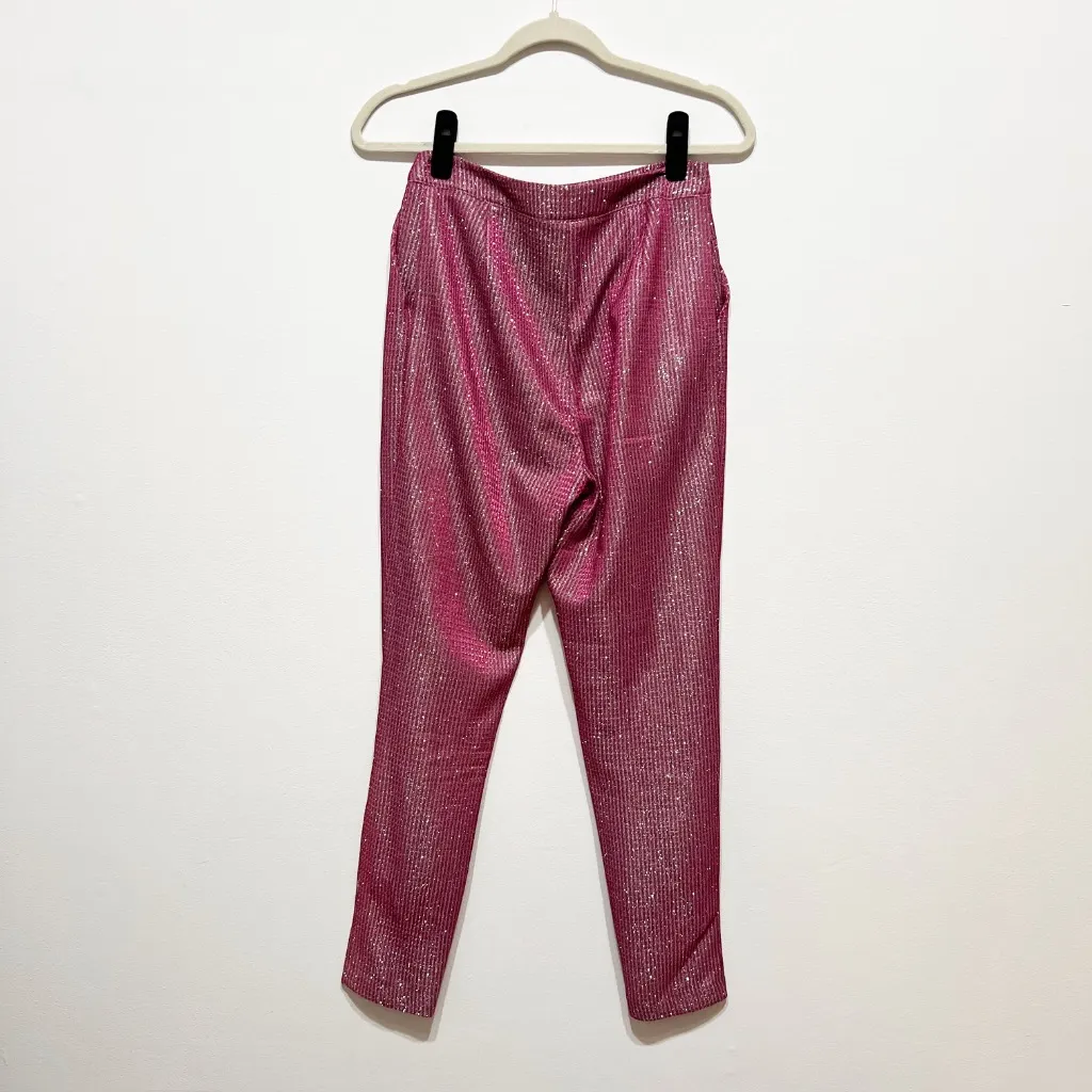 Akira Women's Mid Rise Ankle Crop Pink Glitter Sparkle Embellished Pants Small - Image 3