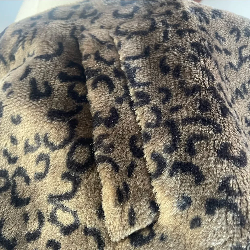 Leopard Faux‎ Fur Vest Brown Black Zip Front Size L Chic Winter Statement Layer Size L - Image 7