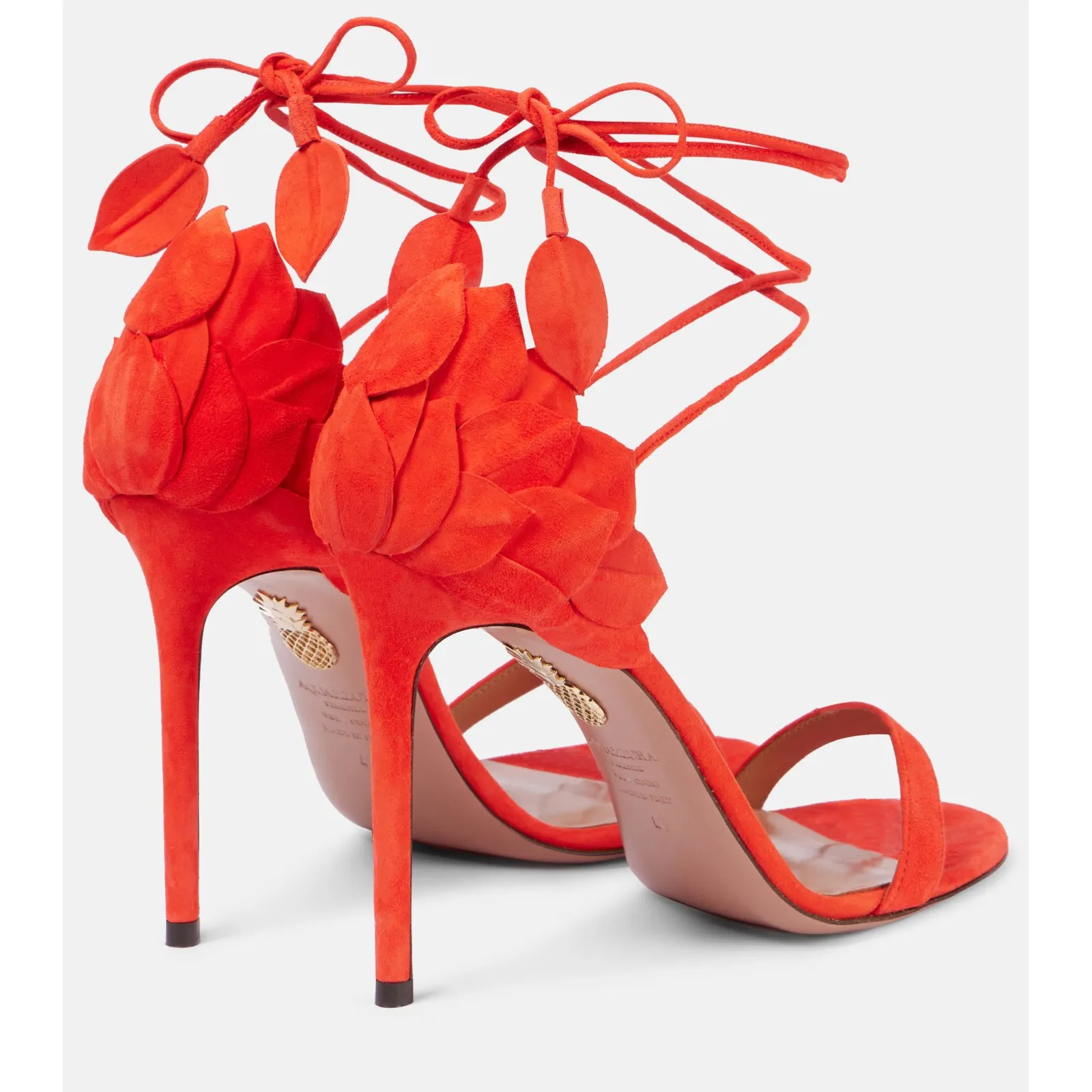 Aquazzura Orange Suede Leaf Detail Lace Up Stiletto Sandals Heels Size 37.5 Red - Image 2