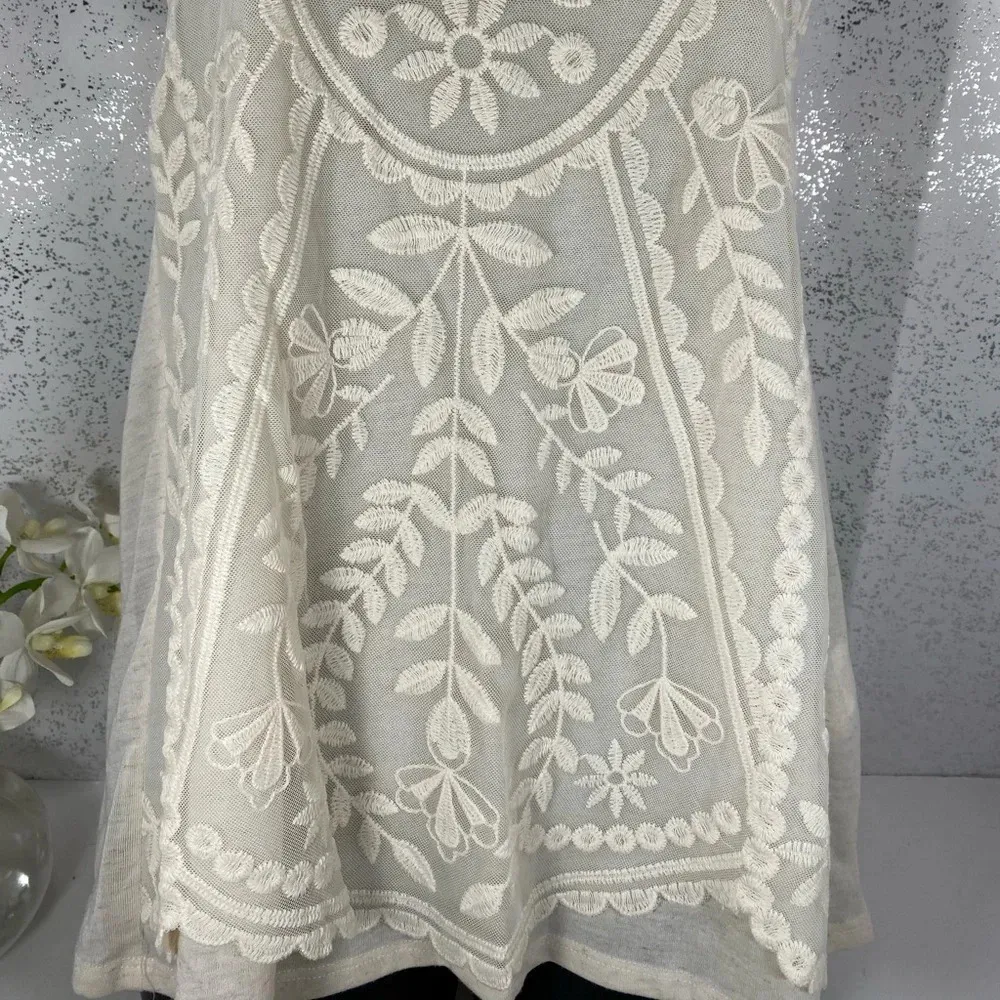 Rewind Women’s Small Ivory Embroidered Tank Top Boho Sleeveless Floral Detail - Image 13