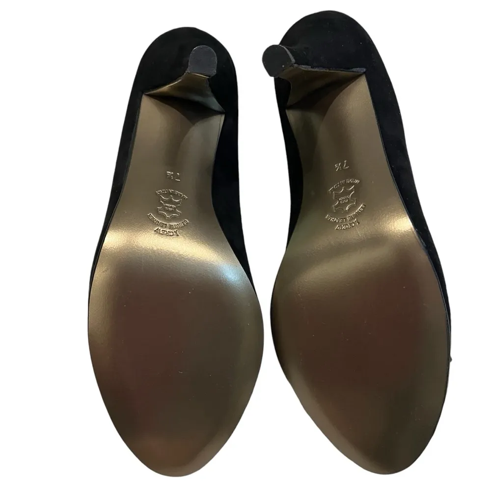 NWOT, J. Crew Black Suede Satin Bow Peep Toe Heels, Sz 7.5 - Image 13