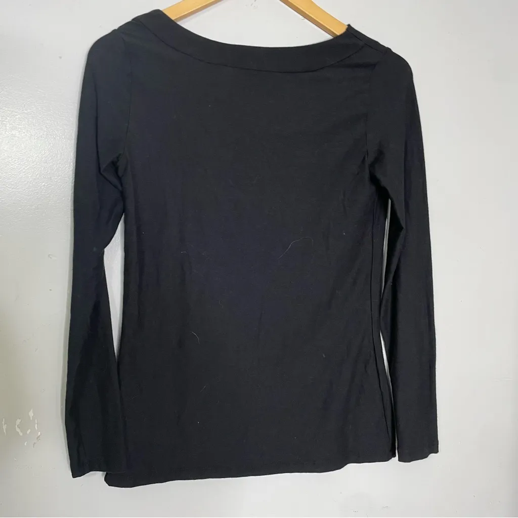 JAMES PERSE Black Slub Cotton Draped Off-Shoulder Long Sleeve Top‎ Sz 1 Small - Image 4