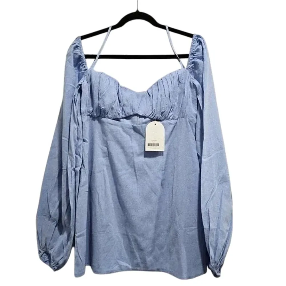 NWT Rumer The Camille Mini Dress Low Back Gathered Chest Front Cutout XS Blue - Image 12