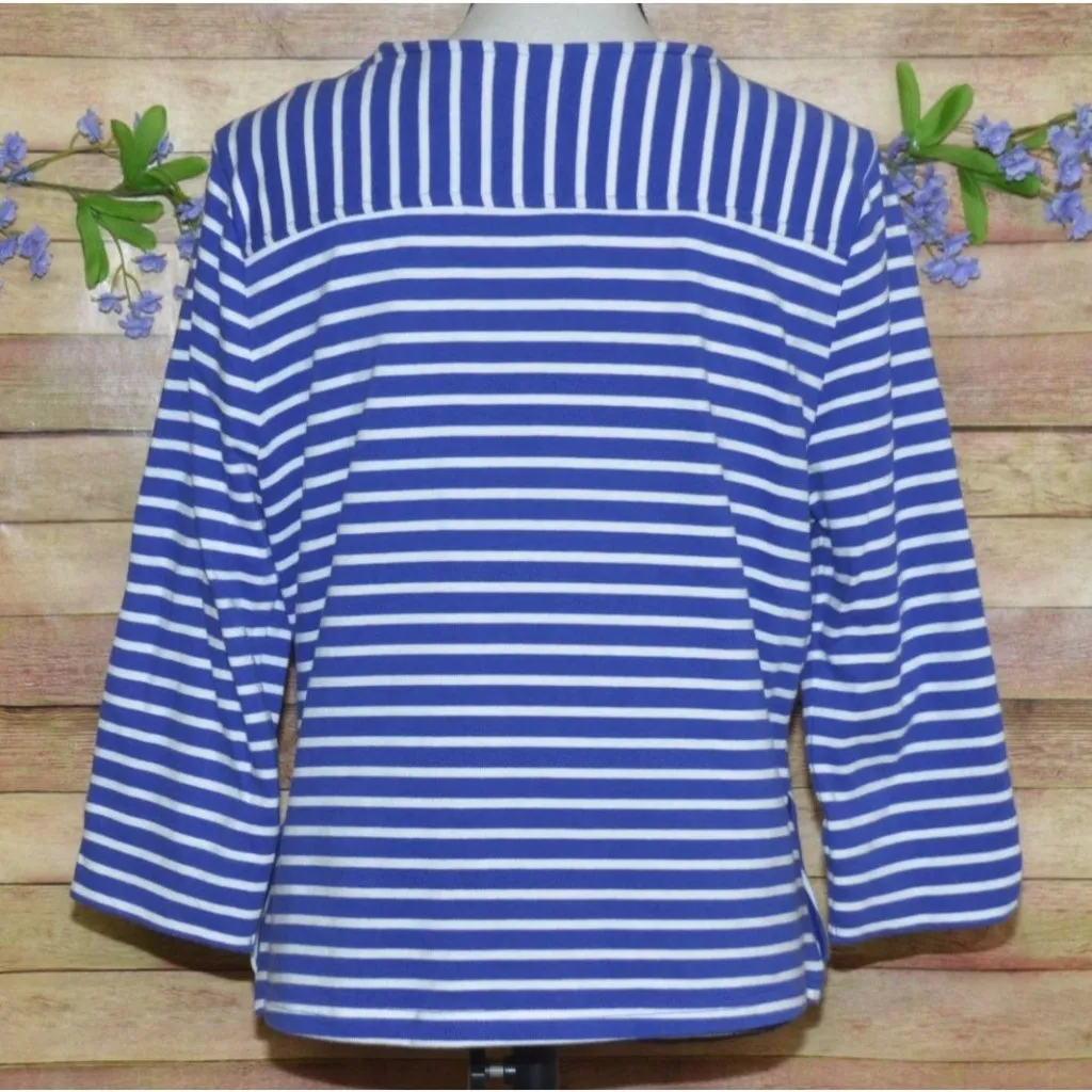 C Wonder Ladies Blue Nautical Striped 3/4 Sleeve Full Zip Cotton Knit Jacket 12 - Image 6