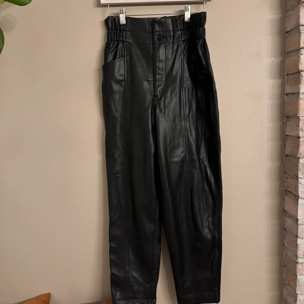 Madewell ‎ Vegan Leather Pull-On Paperbag Pants - Image 3