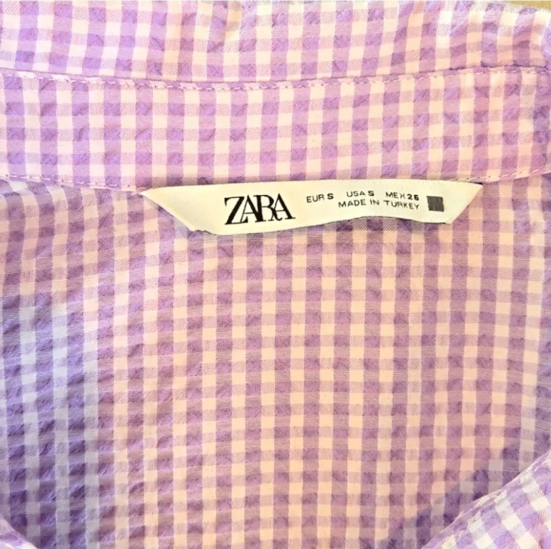 ZARA  Purple Gingham Cropped Women's Top - Image 5