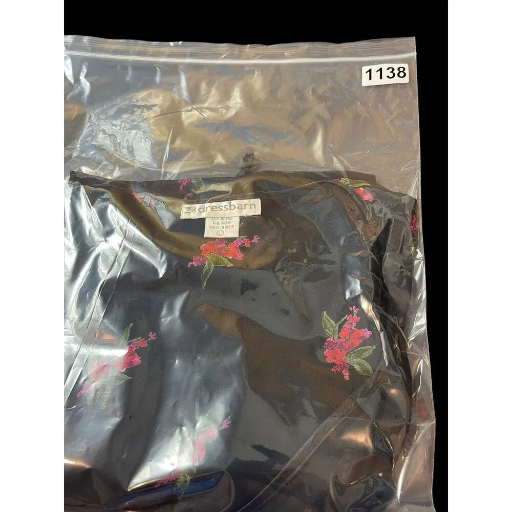 VTG Dressbarn Black Sheer Red Floral Open Tie Front L Top 90s Y2K Size L - Image 12