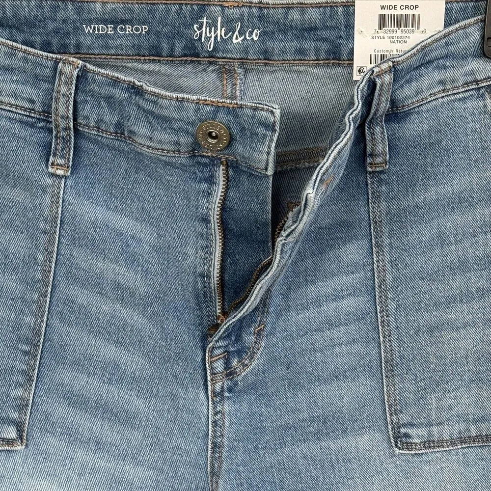Style & Co SZ 12 Wide Crop Jeans Mid-Rise Stretch Pockets Light Wash Blue New - Image 5