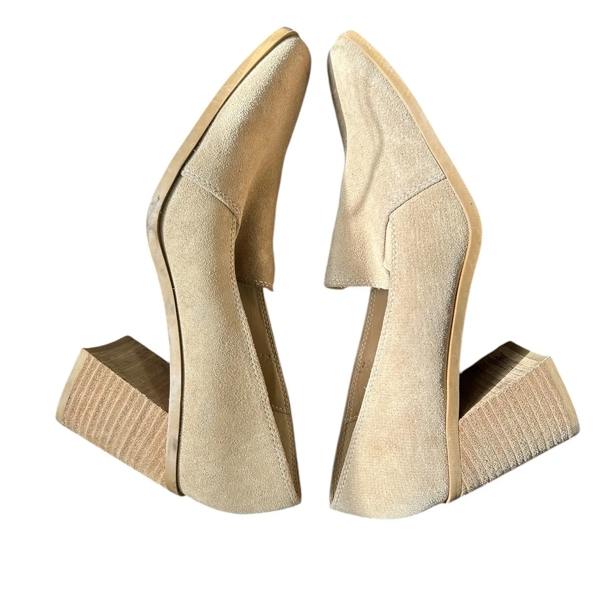 Joie Wevenly Suede Block Heel Loafers Tan Minimalist‎ Square Toe Slip-On Shoes - Image 4