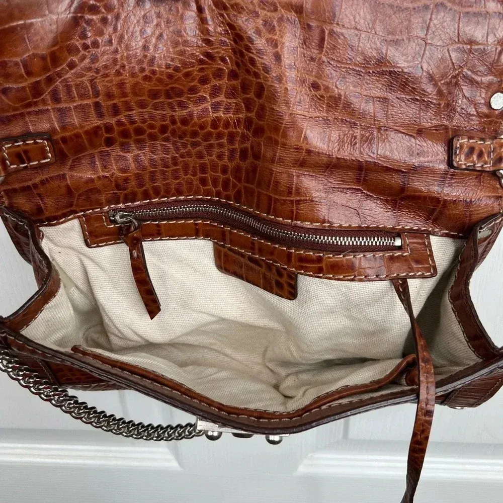 MICHAEL Michael Kors Brown Crocodile Embossed Shoulder Bag Chain Strap Purse - Image 7