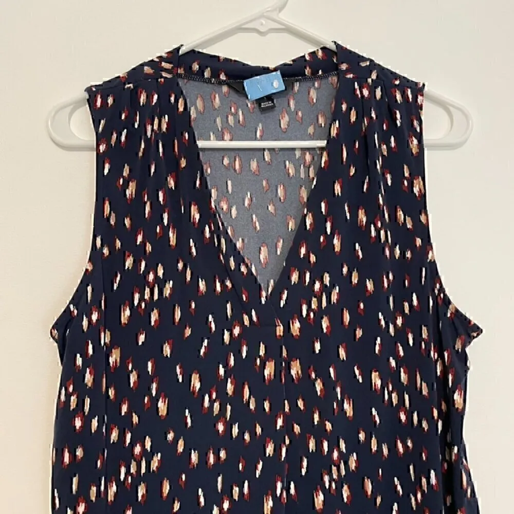 41 HAWTHORN STITCH FIX Alicia Pleat Knit Top Navy Blue Ikat Geo Sleeveless Large - Image 4
