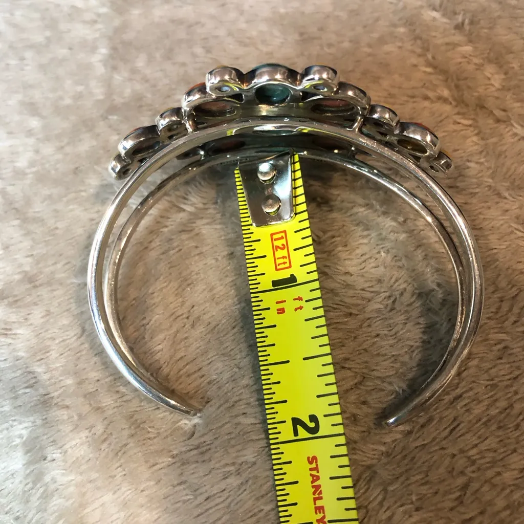 BARSE Sterling Silver Turquoise Spiny Oyster Coral Mosaic Inlay Cuff Bracelet Blue - Image 11